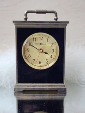 💎 Vintage Howard Miller Black & Gold Carriage quartz Desk Mantel Clock +Battery