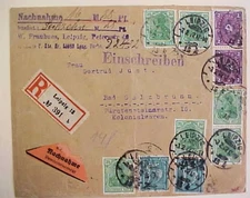 GERMANY  INFLATION TRIANGLE COD REGISTERED LEIPZIG FE 3,1922 B/S SCARCE