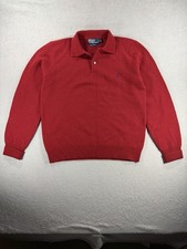 Polo Ralph Lauren Lambswool Knit Polo Sweater Mens Medium Red Long Sleeve Logo