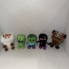 Minecraft Plush Lot Of 5, Sheep, Cow, Creeper, Zombie And Enderman By Mojang