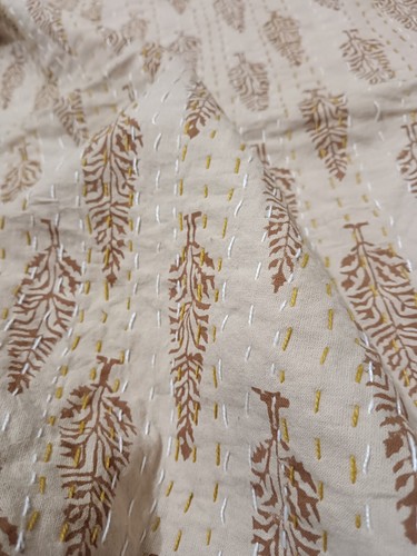 Indian Brown Bedspread Throw block Print Kantha Quilt,blanket Cotton king size - Picture 14 of 14