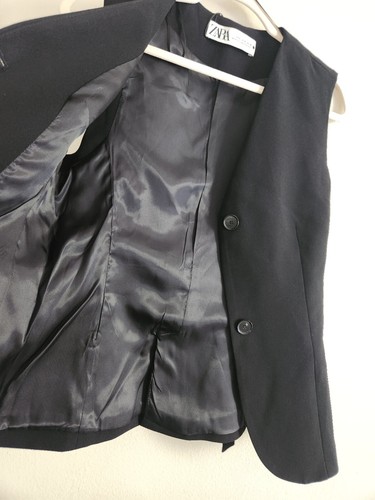 ZARA WOMAN FITTED BUTTONED/WAISTCOAT VEST Back Buckle BLACK Sz S NWT - Picture 9 of 12
