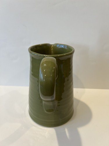 NEW Crate and Barrel Olive Green Glazed Stoneware Pitcher 8.25" H Beautiful - Picture 3 of 9