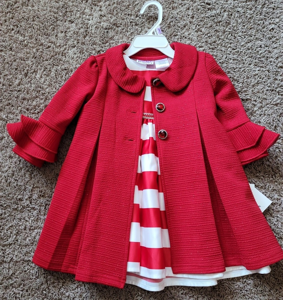 blueberi boulevard holiday dresses Little Girls 24M Red/White Candy Cane Dress (2piece) colourway-amandamini