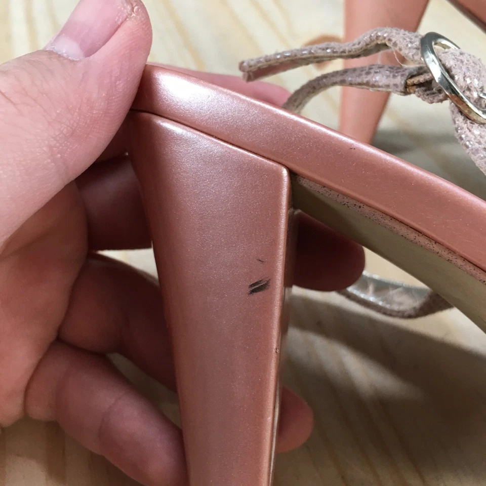 Anne Klein Sandals Womens 6 M Europa Slingback Pink Leather Peep Toe Cone Heels - Image 4 of 4