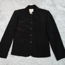 Vintage Field Manor Womens Jacket Black 10 Silk Button Up Suit Coat Pockets