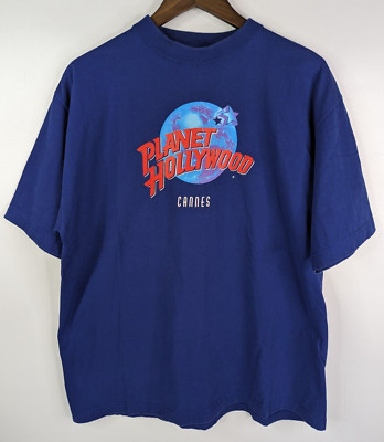 Vintage 90s Planet Hollywood Blue T-Shirt Graphic Size XL Cannes