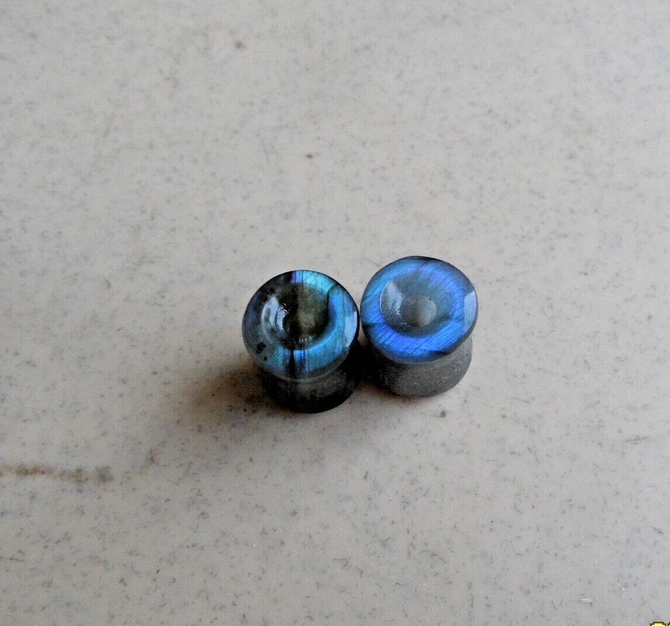 Natural, Labradorite Plugs, Ear Gauge, Tunnels, Blue Fire Plugs Earrings - Image 3 of 4