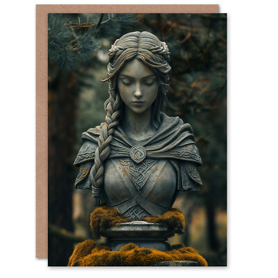 Grußkarte Nordisches Schild Jungfrau Krieger Büste Statue im Wald Geburtstag