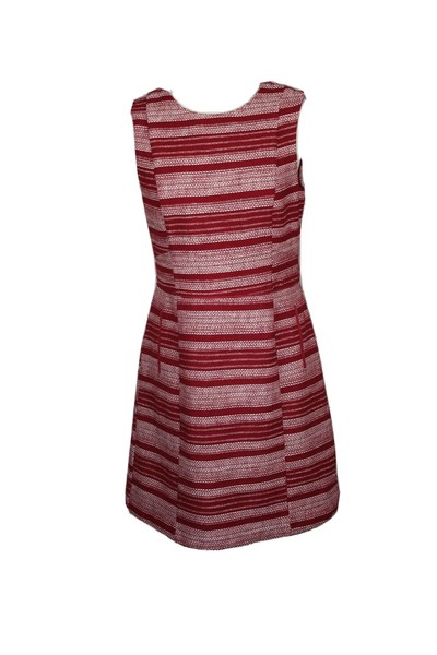 Oasis A-Line Dress Size 12 Burgundy White Striped Tweed Sleeveless Cotton