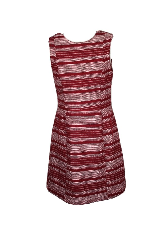 Oasis A-Line Dress Size 12 Burgundy White Striped Tweed Sleeveless Cotton