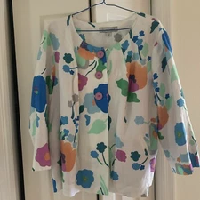 NWT Avenue Floral Artsy Blazer Jacket  Size 20 Multicolor 3/4 Sleeves- Linen