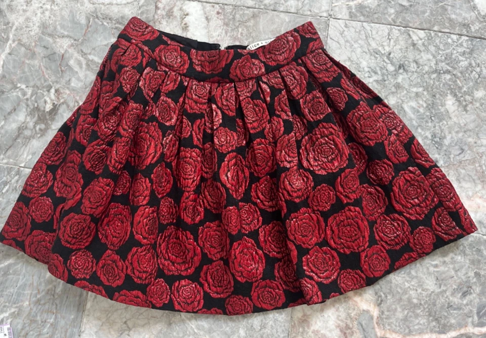 Falda Alice+Olivia Jacquard Rojo Rosa y Negro Brillante Fizer Talla 2 Foto 4 de 4