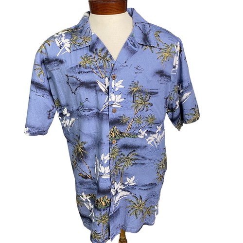 Palmwave Hawaiian Shirt Men's XL AOP Hawaiian Islands Palm Trees Ocean Blue - Picture 3 of 13