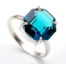 AAA London Blue Topaz Octagon Shape Ring 925 Sterling Silver Lightweight Jewelry
