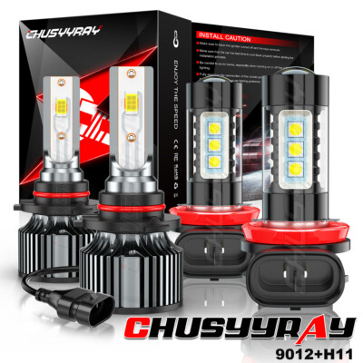 4pcs For Nissan Maxima 2007 Front LED Headlight+Fog Light Bulbs 6500K