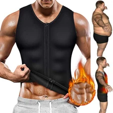 Men Sauna Sweat Zipper Vest Waist Trainer Body Shaper Tank Top Compression Shirt