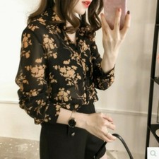 Women Shirt Floral Flower Blouse Sheer Lady Button Down Tops Casual Long Sleeve