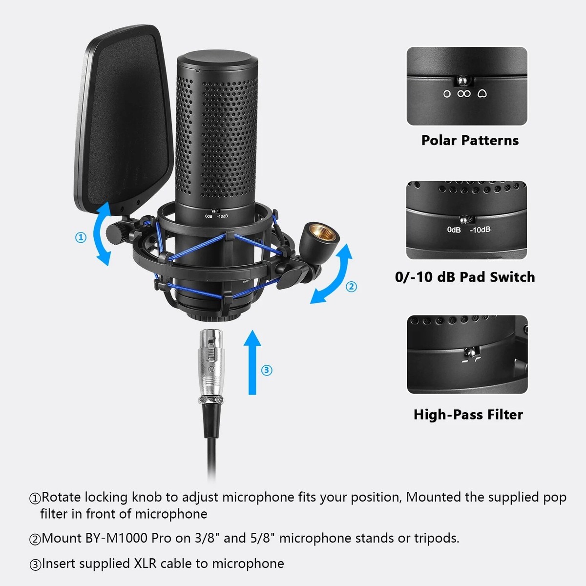 BOYA BY-M1000 PRO Large Diaphragm Condenser Studio Microphone