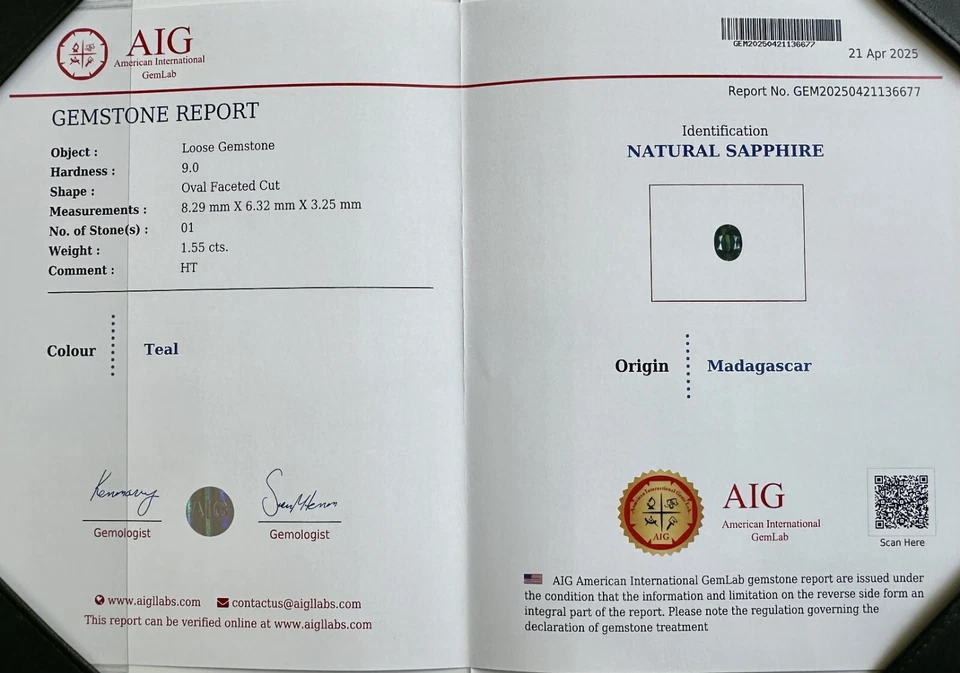 AIG Certified 1.55ct Teal Bi Color Sapphire | Natural from Madagascar - Image 3 of 4