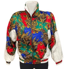 Clipper Bay Vintage Lightweight Retro Bomber Jacket Multicolor Baroque Art Sz S