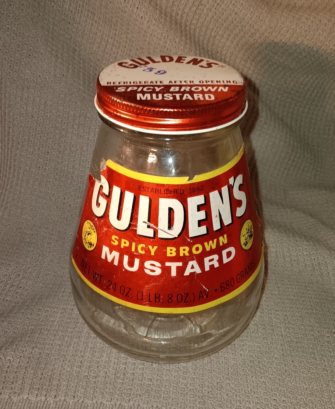 RARE VINTAGE 70s LRG GULDEN'S Spicy Brown Mustard 24 OZ Glass Jar Retro