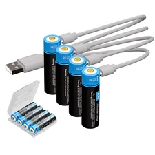 4x Kratax 1.5V USB AA Rechargeable Lithium Batteries 3300mWh AA Li-ion Batteries