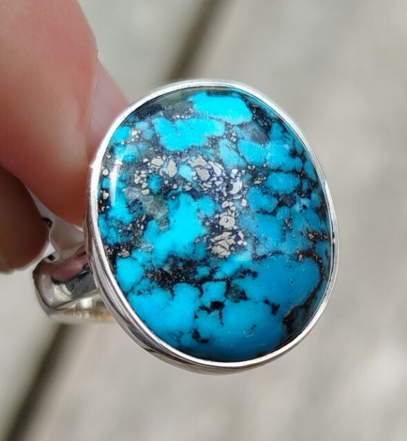 Bague turquoise Morenci Arizona 8.79g véritable bijou ajustable en argent pour femme
