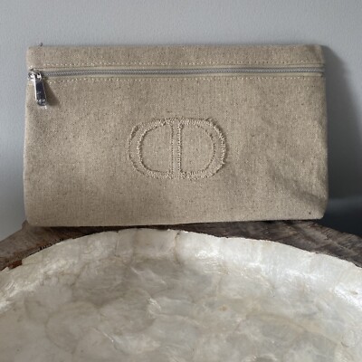Dior Schmink-/Waschtasche Leinen Leinwand rustikal beige mit CD Logo NEU