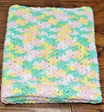 Baby Afghan Crochet Blanket Crib Bedding Receiving Pastels Handmade 31" X 33"