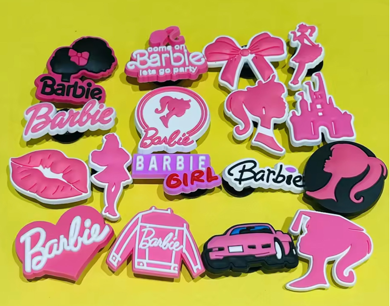BARBIE - 17pc Shoe Charms - fits crocs - pink girls party - FREE SHIPPING