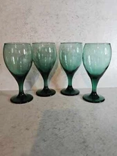 Set of 5 Libbey Teardrop Juniper Green 7" Water Wine Goblets Glasses Gold Rims