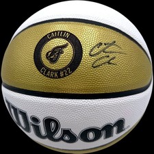 CAITLIN CLARK SIGNED INDIANA FEVER WILSON GOLD BASKETBALL WNBA IOWA HAWKEYES JSA