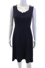 Elie Tahari Womens Scoop Neck Sleeveless Zip Back Shift Dress Navy Blue Size 2
