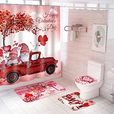 4 Pieces Valentine's Day Shower Curtain Set Valentine Bathroom Decor Sweet