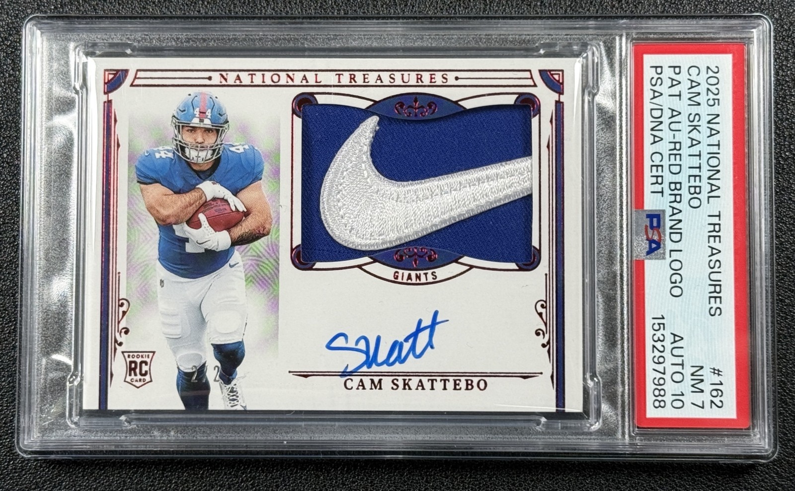 CAM SKATTEBO PSA 2025 NATIONAL TREASURES #162 ROOKIE PATCH AUTO RED LOGO RC 2/2 view 1