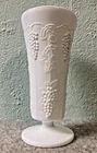 Vintage 1960s Colony Harvest Pure White Milk Glass Large Footed Vase 10" Grapes