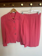 Dana Buchman 100 silk two-piece suit set in vibrant coral pink