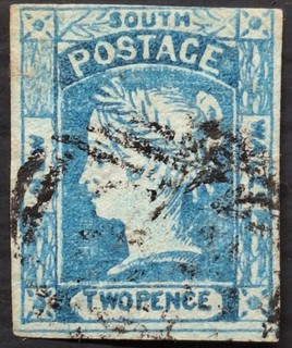 1854 NSW Australia 2d Prussian Blue Imperf Laureate stamp WK 2 Used Cat £18.00.