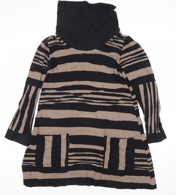 Adini Damen Kleid schwarz gestreift, Größe S, Langarm