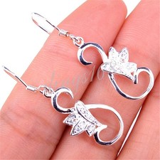 Designer inspiriert 925 Sterlingsilber 35 mm offen Schwan Kristall Ohrhänger A880