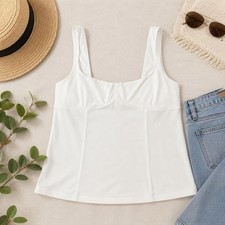 Wilfred Free Tank Top Women XS White Seamed Square Neck Corset Style Minimalist