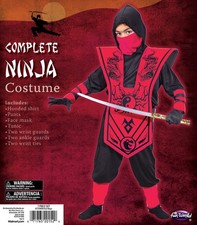 Fun World Size Medium 8-10 Complete Ninja Halloween Costume Red 7-Pieces