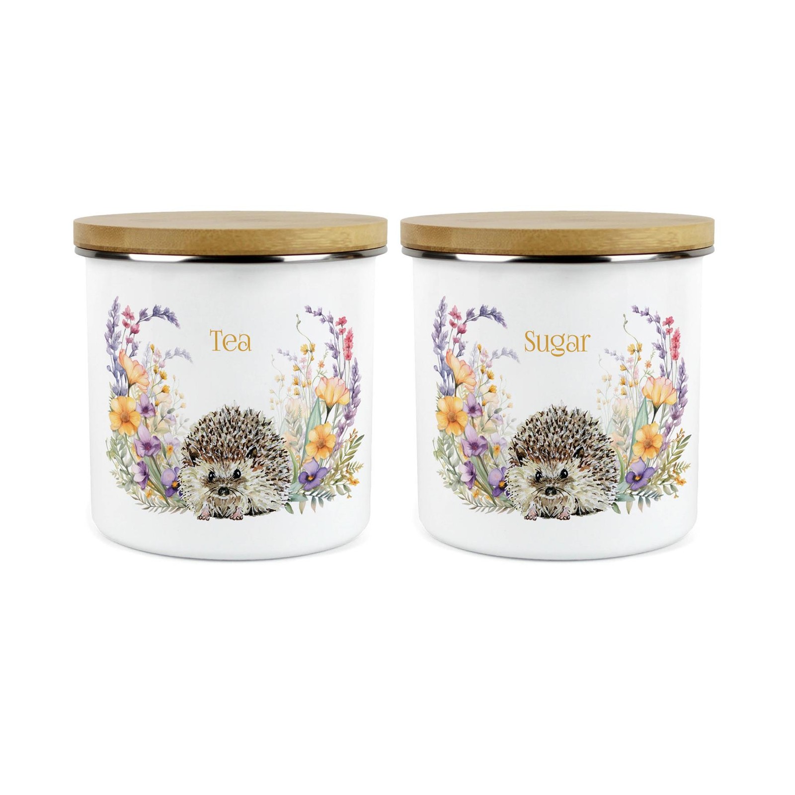 Hedgehog Tea & Sugar Storage Canister - Floral Wildlife Kitchen Container Gifts