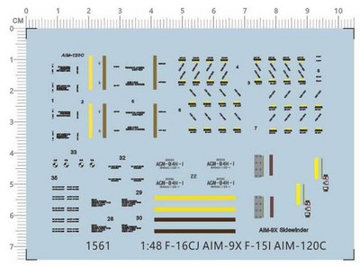 1/48 F-16CJ AIM-9X Sidewinder F-15I AIM-120C Fighter Markings Water Slide Decal