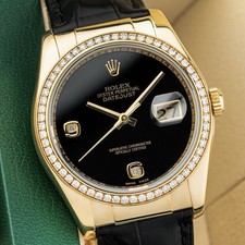 Rolex Datejust 36mm Factory Onyx Stone Dial & Diamond Bezel 18k Gold Ref. 116188