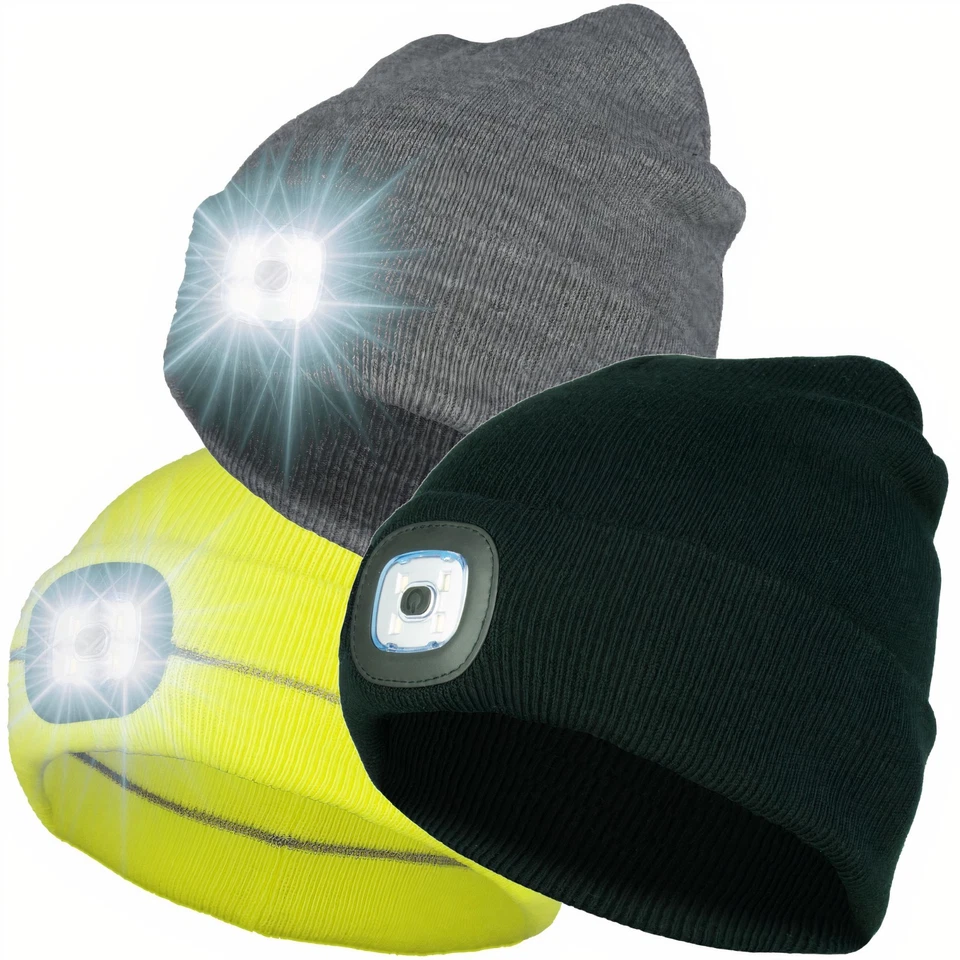 Wintermütze LED Licht Stirnlampe Strickmütze Beanie Mütze Kappe USB aufladbar - Bild 1 von 1
