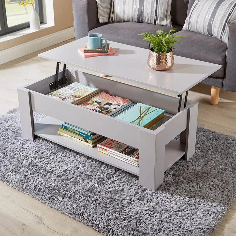 Grey Wooden Coffee Table With Lift Up Top Storage Area and Magazine Shelf - Image 1 of 4