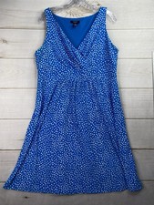 Chaps Ralph Lauren Dress XL Blue Polka-Dot Sleeveless Faux Wrap V Stretch Knit