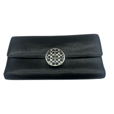 Coach Alexandria Slim Wallet Black Leather Silver Signature Hardware